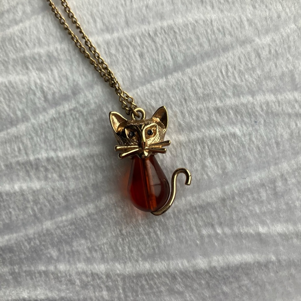 1976 Sarah Coventry Youth Line Goldtone Cat Pendant Necklace
